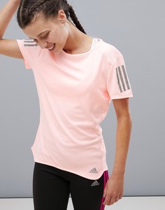 Футболка персикового цвета с тремя полосками adidas Running - Розовый