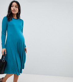 Свободное платье миди из крепа с длинным рукавом эксклюзивно для ASOS DESIGN Maternity - Зеленый