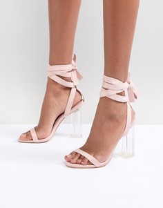 Босоножки на прозрачном каблуке с завязкой на щиколотке PrettyLittleThing - Розовый