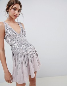 Короткое приталенное платье с пайетками ASOS DESIGN - Серый