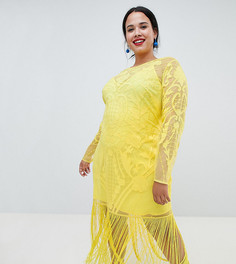 Платье макси с вышивкой и бахромой ASOS DESIGN Curve - Желтый