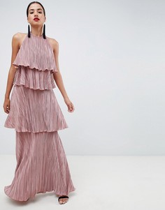 Ярусное плиссированное платье макси ASOS DESIGN - Розовый