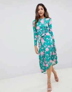 Платье миди с принтом и присборенной талией ASOS DESIGN - Мульти