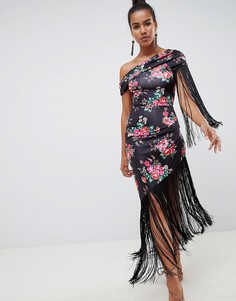 Платье миди с бахромой и цветочным принтом ASOS DESIGN - Мульти
