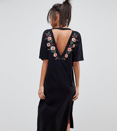 Платье-футболка миди с вышивкой на спине ASOS DESIGN Tall - Черный