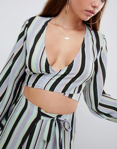 Пляжный топ в полоску с длинными рукавами, глубоким вырезом и запахом ASOS DESIGN - Мульти