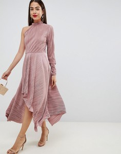 Асимметричное плиссированное платье с одним рукавом ASOS DESIGN - Розовый
