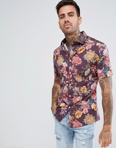 Красная приталенная рубашка с цветочным принтом ASOS DESIGN - Красный