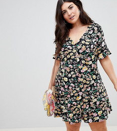 Чайное платье на пуговицах с цветочным принтом ASOS DESIGN Curve - Мульти