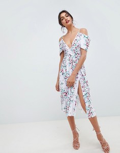 Платье миди со складками и цветочным принтом ASOS DESIGN - Мульти