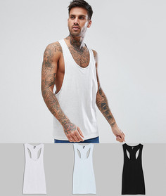 3 майки со спиной-борцовкой ASOS DESIGN - СКИДКА - Мульти