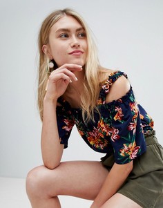 Топ с открытыми плечами и принтом роз Brave Soul - Темно-синий