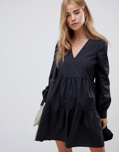 Свободное хлопковое платье мини с длинными рукавами ASOS DESIGN - Черный