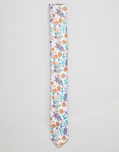 Белый узкий галстук с цветочным принтом ASOS DESIGN - Белый