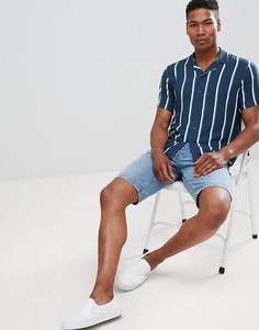 Темно-синяя рубашка в полоску с отложным воротником Pull&Bear - Темно-синий