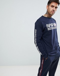 Темно-синий лонгслив с принтом NASA Pull&Bear - Темно-синий