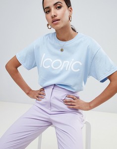 Футболка с надписью PrettyLittleThing Iconic - Синий