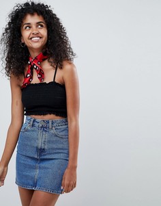 Черный укороченный топ с присборенной отделкой Miss Selfridge - Черный