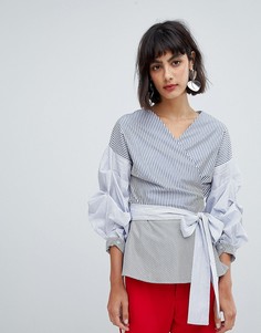 Блузка в контрастную полоску с присборенными рукавами In Wear Sami - Синий