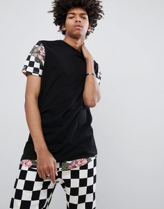 Длинная футболка с принтом и вставкой на нижней кромке ASOS DESIGN - Черный