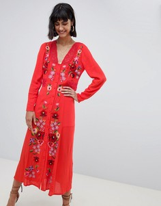 Платье макси с вышивкой ASOS DESIGN - Красный