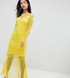 Платье макси с вышивкой и бахромой ASOS DESIGN Tall - Желтый
