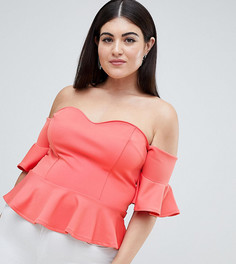 Топ с оборкой ASOS DESIGN Curve - Оранжевый