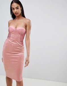 Платье миди с фактурной вставкой Rare - Розовый
