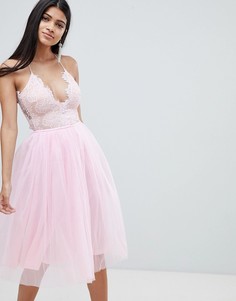 Платье-пачка миди с кружевным топом Rare - Розовый