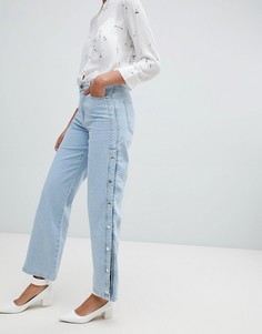 Светлые джинсы с широкими штанинами и кнопками River Island - Синий