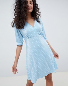 Плиссированное чайное платье мини в горошек ASOS DESIGN - Синий