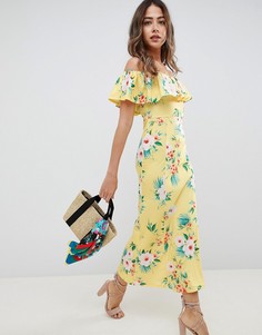 Приталенное платье макси со свободной юбкой и тропическим принтом ASOS DESIGN - Мульти