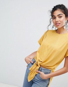 Футболка в рубчик с завязкой New Look - Желтый