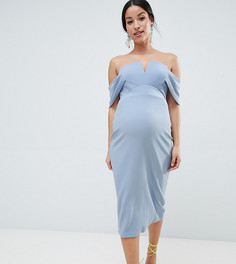 Фактурное облегающее платье миди с оборкой на подоле ASOS DESIGN Maternity - Синий