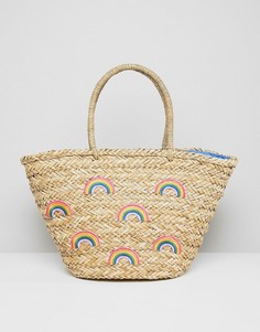 Пляжная соломенная сумка с разноцветным принтом Chateau - Бежевый