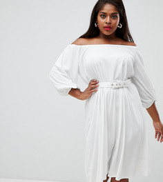 Платье миди с ремнем ASOS DESIGN Curve - Белый