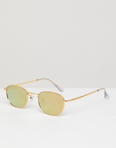 Круглые солнцезащитные очки в золотисто-розовой оправе с зеркальными стеклами ASOS - Золотой