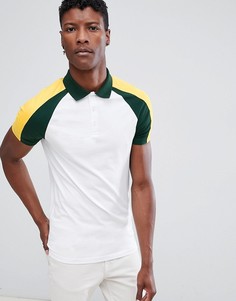 Облегающая футболка-поло с контрастными рукавами реглан ASOS DESIGN - Белый