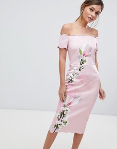 Облегающее платье с цветочным принтом и фигурными краями Ted Baker - Розовый
