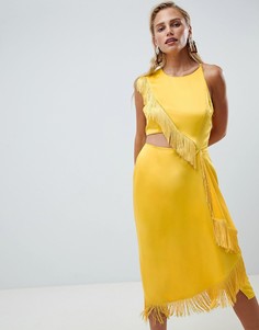 Платье миди с вырезом и бахромой ASOS DESIGN - Золотой