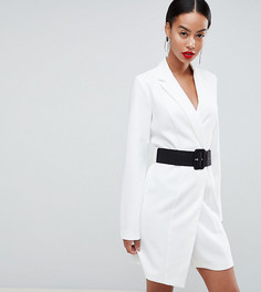 Платье мини в стиле смокинга с ремнем ASOS DESIGN Tall - Белый