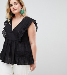 Удлиненный топ с V-образным вырезом и оборками ASOS DESIGN Curve - Черный
