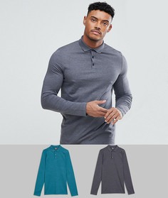 Комплект из 2 трикотажных футболок-поло с длинными рукавами ASOS DESIGN - СКИДКА - Мульти