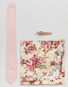 Комплект с узким галстуком, платком для нагрудного кармана и зажимом для галстука Peter Werth - Розовый