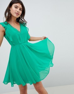 Платье мини с открытой спиной и оборками ASOS DESIGN - Зеленый