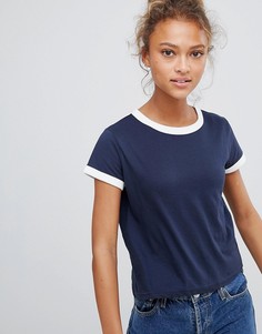 Футболка с контрастной отделкой на вороте и рукавах Brave Soul - Темно-синий