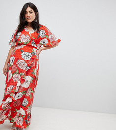 Платье макси с запахом, оборками и цветочным принтом ASOS DESIGN Curve - Мульти