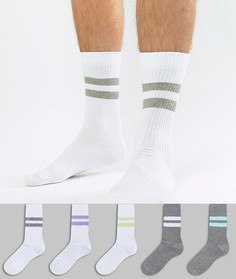 5 пар белых и серых спортивных носков с полосками ASOS - Мульти