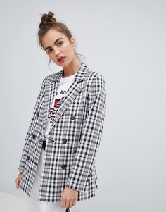 Серый двубортный блейзер в строгом стиле Pull&Bear - Серый