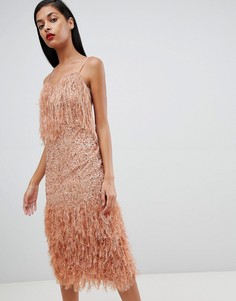Платье миди с пайетками и перьями ASOS DESIGN - Розовый